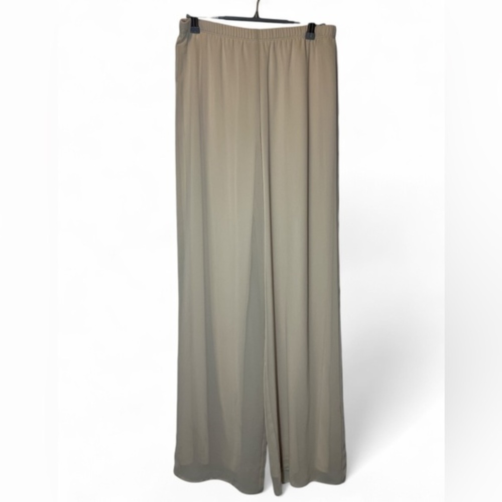 Marina Women 4 Beige Wide Leg Sheer Over Lined Elastic Waist Palazzo Pants *READ
